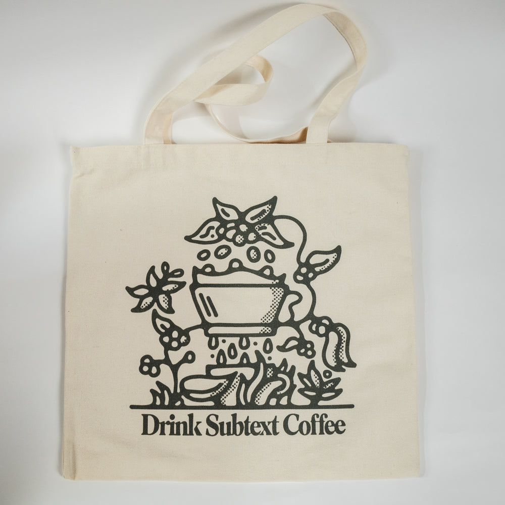 
                  
                    Load image into Gallery viewer, Printed Cotton Tote: &amp;quot;Drink Subtext Coffee&amp;quot;
                  
                